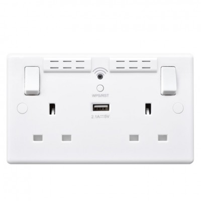 BG Nexus White Double Socket Wifi Repeater & USB - 822UWR