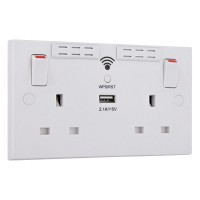 BG Double Socket with WiFi Range Extender and USB Charger White Square