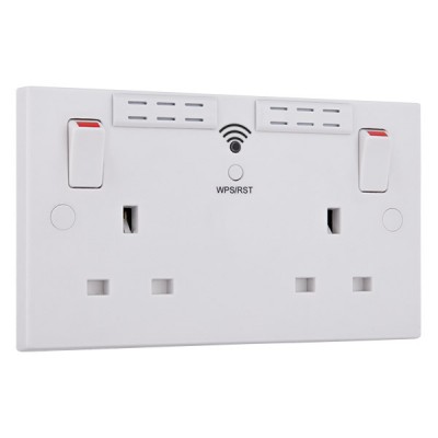 BG Double Socket with WiFi Range Extender White Square