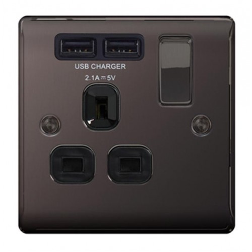 BG Nexus Black Nickel Single Socket with USB - NBN21U2B
